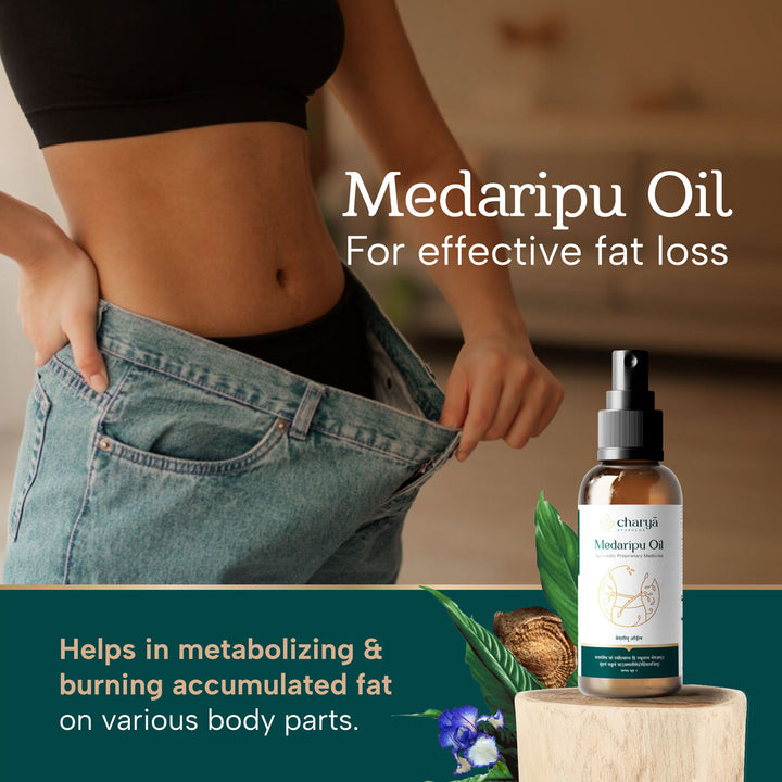 Charya Ayurveda's Fat Burning Oil that is made up with natural herbs 